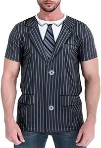 COSAVOROCK Disfraz de Esmoquin a Rayas Traje Camiseta para Hombre (L, Azul Violáceo)