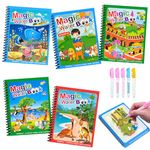 Benxdara Water Magic Colouring Book 5 Pcs, Reusable Water Colouring Books for Children, Magic Water Coloring Book with 5 Water Pens, Water Painting Books for Kids 3 4 5 6 Year Old Boys Girls, A