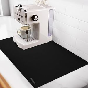 Matace Designer Coffee Bar Mat, Small 12 x 19 Inches, Rubber Backing, Dish Drying Mat for Kitchen Counter, Absorbent Coffee Maker Mats for Countertop, Heat Resistant, Solid Black