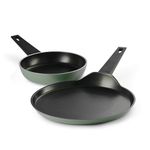 TRAMONTINA Aura Cookware Set of 2- Frypan 20cm, Dosa tawa 28cm | Reinforced Ceramic Non-Stick Cookware | Quick & Even Heating | Low-Oil Cooking | Bakelite Handle | Induction & Gas | Sea Green
