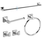 Ntipox 5 Pieces Polished Chrome Bathroom Hardware Accessories Set,Stainless Steel 23.6" Hand Towel Bar Set, Toilet Paper Holder, Towel Ring ，Towel Rack Set Silver