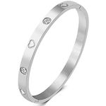 Gleamart Heart-engraved Silver Love Bangle Bracelet With Cubic Zirconia Simple Style Bracelet Stainless Steel Crystal Oval Cuff Bangle for Women