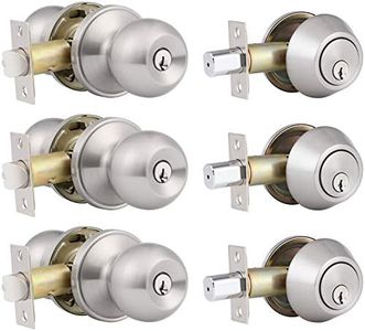 home improvement direct 3 Pack Keyed Alike Entry Door Knobs and Single Cylinder Deadbolt Lock Combo Set Security for Entrance and Front Door with Classic Satin Nickel Finish