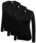 WANAYOU Women's Compression Shirt Dry Fit Long Sleeve Running Athletic T-Shirt Workout Tops (Small, 3 Pack Black)