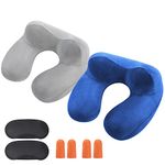 Diyauder Inflatable Travel Pillow, 2 Sets Neck Pillow for Travel, Soft Velvet Washable Pillowcase with Ear Plug/Eye Mas/Bag, Blow Up Pillow, Airplane Pillow Idea for Travel,Train,Car,Office