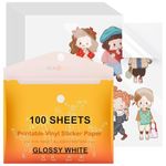 HTVRONT Printable Vinyl Sticker Paper, 100 Sheets Glossy Waterproof Sticker Paper for Inkjet Printer Dries Quickly - Standard Letter Size 8.5"x11"
