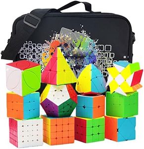 I-xun 12 Pack Large Speed Cubes Set with Special Storage Bag and Professional WCA Competition Magic Cube Kinds 2x2 3x3 4x4 5x5 Pyraminx Megaminx Skewb SQ1 Cube Puzzle Toys Stickerless