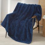 PHF Ultra Soft Flannel Fleece Throw Blanket, Lightweight 3D Jacquard Fleece Blanket, No Shedding, No Pilling, Luxury 340GSM Aesthetic Fluffy Cozy Blanket for Couch Room Decor, 50"x60", Navy Blue