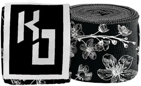 KOSTUDIO 180 inch Boxing Hand Wraps - Black & White Cherry Blossom for Boxing Gloves Muay Thai Kickboxing MMA Boxing Equipment for Men and Women