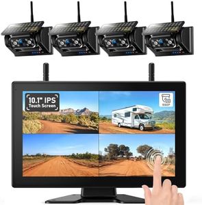 ZEROXCLUB 4 Magnetic Solar Wireless Backup Camera HD1080P DVR 10.1" Touchscreen Monitor, Quad RV Rearview Backup Cameras Wireless System for RV Trailer Tractor, Built-in 9600mAh Solar Battery, BL104