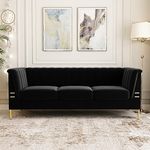 ANTTYBALE Black Velvet Couch 3 Seater Sofa with Armrests Mid Century Modern Chesterfield Sofas for Living Room Apartment (Black)