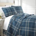 Southshore Fine Living, Inc. Oversized King Quilt Bedding Set, 3-Piece, King Size Plaid Quilt with 2 Shams, Microfiber Bedspread King or California King, Quilt Coverlet Set, Blue Plaid