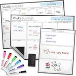 Magnetic Dry Erase Calendar Bundle for Fridge: 3 Boards Included - Monthly, Weekly, Daily Calendar Whiteboard 17x12" - 6 Fine Tip Markers and Large Eraser with Magnets, Refrigerator White Board Wall