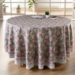 CPC Round Tablecloth- Cotton Indian Block Print Tablecloth -Handmade Printed Washable Cotton Table Cloth - Thanksgiving, Christmas Table Cover - Pink Tourmaline 110 Inches