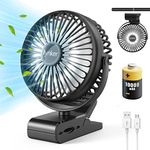 lynker USB Fan Desk Portable, 10000mAh Rechargeable Fan Silent Powerful, Mini Clip on Fan with LED Lights, 3 Speeds 360° Rotation Quiet Personal Fan for Camping Home Office Bed Car Baby Stroller