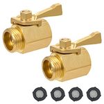 STYDDI Super Heavy Duty Garden Hose Shut Off Valve, 2 Pack Solid Brass Water Hose Shut-Off Ball Valve Adapter Connector with 4 Extra Rubber Washers