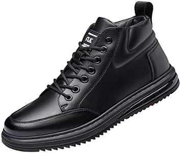 Men's Black Casual Cowhide Air Cushion Shoes,Fall Winter Mid-top Lace-up Softsole Ankle Boots Fashion Sneakers (10,Black+Velvet)