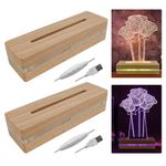 2Pcs Wooden Rectangle Light Base, 7 Colors Wood LED Display Base Pedestal, Brightness Adjustable Colorful Light Lamp Stand with USB Cable for Acrylic, Crystal, Glass Resin Art (Colorful)