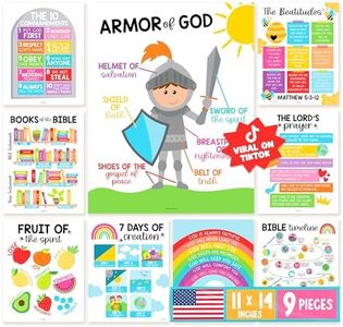 Hadley Designs Sunday School Decorations for Classroom – 9 Bible Posters for Kids, 11x14in Books of the Bible Poster, 10 Commandments, Fruits of the Spirit & More – Colorful Christian Classroom Decor