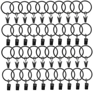 40 Pack Metal Curtain Rings with Clips, Drapery Clips with Rings, Curtain Hangers Clips, Drapes Rings 1.26 inch Interior Diameter,Black