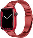 Miimall Metal Strap for Apple Watch Series 10 46mm, Ultra 2/Ultra 49mm, Series 9/8/7 45mm, Series SE/6/5/4 44mm, Series 3/2/1 42mm, Stainless Steel Adjustable Band iWatch Strap Bracelet(Red)