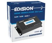 EDISION HDMI Modulator 3in1 pro, HDMI Modulator to Terrestrial DVB-T, ISDB-T or Cable DVB-C, Full HD Distribution via Coaxial, HDMI-Loop, RF IN, LCD Display, Quick Configuration, Plug & Play