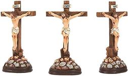 Juvale Religious Statues - 3-Pack Jesus Cross Crucifix Figurines - Holy Catholic Crosses, Resin Figures of Christ's Crucifixion - 1.7 x 3.6 x 1.25 Inches