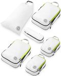 Compression Packing Cubes Set for Carryon Travel-Lightweight Durable Luggage Organizer Bags by TRIPPED Travel Gear (6 Piece, White/Green)