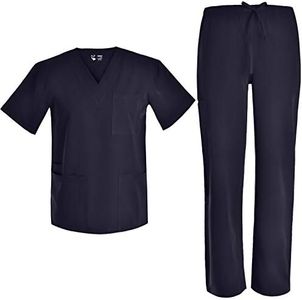 Men V Neck Nursing Stretch Scrubs - Medical Uniforms Scrubs Set for Men Stretch Plus Size Nursing Set JY9301 (Black, S)