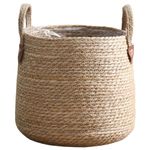 SHITOOMFE Plant Basket with Liner, 10.2 Inch Diameter Woven Plant Pot, Natural Woven Plant Pot with Handle, Indoor Plant Pots for Garden Balcony Home