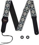 Rayzm Embroidery Guitar Strap, Jacquard Weave Cotton Strap for Acoustic/Electric/Bass Guitar with Plectrum Picks Pocket and 1 Pair Strap Blocks, Metal Buckle, 5cm Wide, Adjustable Length