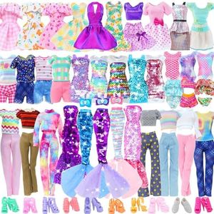 20pcs Doll Clothes and Accessories Including Random 10 Outfits Fashion Sequin Dresses Tops Bottoms Pants Short Skirt Swimsuit Bikini and Random 10 Shoes Dollhouse Accessories for 11.5 inch Girl Doll