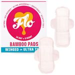 FLO Organic Bamboo Sanitary Period Pads with Wings - 100 Percent Organic, Soft, Silky, Ultra-Absorbent & Biodegradable - Ultra-Thin - Combo Pack 10 Day & 5 Night Pads