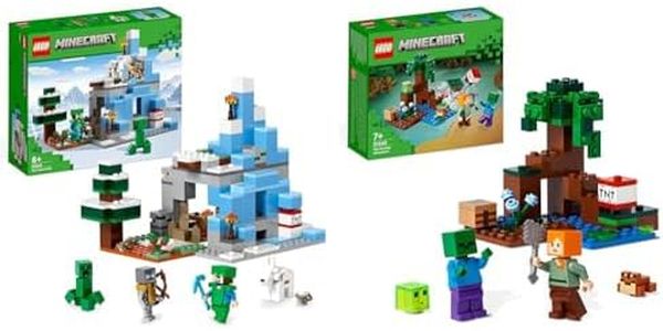 LEGO 21243 Minecraft The Frozen Peaks & 21240 Minecraft The Swamp Adventure, Building Game Construction Toy with Alex and Zombie Figures in Biome, Birthday Gift Idea for Kids Aged 8+