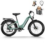 Himiway Upgraded D5 Step-Thru Electric Bike, 750W with Torque Sensor, 48V 20Ah & 80Miles/128Km Range E-Bike for Adults, 26" Tire, 400lbs Max Load, Hydraulic Brakes, 25mph, 7-Speed(Green)