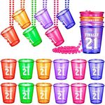 12 Pack Birthday Shot Glass Necklace Finally 21st Shot Glass on Beaded Necklace Number 21 Legal Plastic Shot Glasses Necklace for Party Supplies decorations, 6 Colors (Finally 21)