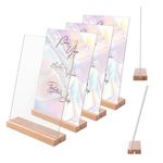 Worown 4-Sets A4 Acrylic Sign Holder with Wood Base, Vertical or Slanted Acrylic Display, (L/T) Clear Holder with Stand for Displaying Photographs, Brochures, Menus at Weddings, Restaurants & Hotels