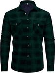 Askdeer Men's Flannel Fleece Jacket Sherpa Lined Winter Plaid Shirts Jacket Long Sleeve Thermal Coat With Pockets Black Dark Green