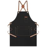 Chef Apron for Men Women with Pockets, Canvas Aprons for Kitchen Cooking, Artist Painting, Server Work Apron for Barista (Black)