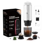 HAILASRE Electric Portable Espresso Machine,Travel Camping Coffee Maker, 12v Car Coffee Machine with Self-Heating, 19bar High Presseur Rich Crema, with Ground Coffee & NS Capsule （White）