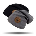 Uniyoung Kids Cotton Beanie Hat Toddler Child Spring Autumn Winter Warm Hats Hip Hop Slouchy Skull Cap Skullies for 2-7 Years Boys and Girls (Black+Grey)