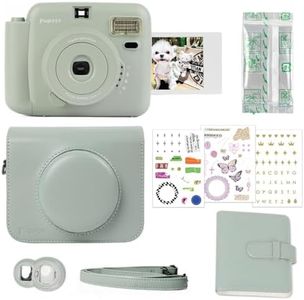 POPOTO Instant Camera with Leather Case, Mini 12 Instant Camera Decoration Stickers, Frames, Photo Album and More Accessory kit - Green