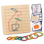 Coogam Wooden Geoboard Mathematical Manipulative Material Array Block Geo Board Graphical Educational Toys with 30Pcs Pattern Cards and Latex Bands Shape STEM Puzzle Matrix 8x8 Brain Teaser for Kid