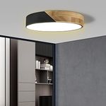 Led Ceiling Light Flush Mount: 12 Inch 24W Bedroom Light Fixture with Round Wood Modern Black Flat Overhead Minimalist Ceiling Lamps for Kitchen Hallway Laundry Warm White 3000K, Not Dimmable