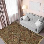 Ottomanson Ottohome Collection Non-Slip Rubberback Paisley Design 5x7 Indoor Area Rug, 5' x 6'6", Beige