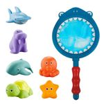 OLRMA Ocean Animals Bath Toys for Baby Toddlers 1-3, Floating Animals Squirter Toys with Fishing Net, Baby Shark Toys for Bathtub, Pool, Beach, Shower, Tub