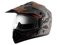 Vega Off Road Secret ISI Certified Matt Finish Full Face Dual Visor with Peak Helmet for Men and Women Outer Clear Visor and Inner Smoke Sun Visor(Dull Anthracite Black, Size:M)