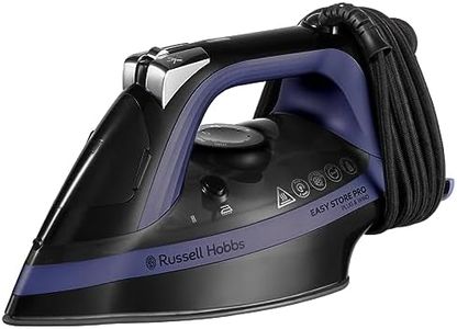 Russell Hobbs Plancha de Ropa Easy Store PRO, Cable Enrollable y Clavija se Encaja en Base para Guardar, 2400 W, Suela Cerámica, Golpe Vapor 200 g, Ajuste Automático Temperatura según Tejido,26731-56