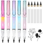 AUAUY 5PCS Everlasting Pencil, Infinity Pencil with Eraser and Replacement Nibs, Reusable Inkless Pencil for Writing, Drawing, Students Home Office School Supplies（5 Colors Gradient）