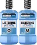 Listerine Total Care Stay White Intense Taste Classic Antibacterial Mouthwash (Pack of 2 x 500ml), Fresh Mint Blast Flavour with 6-in-1 Benefits